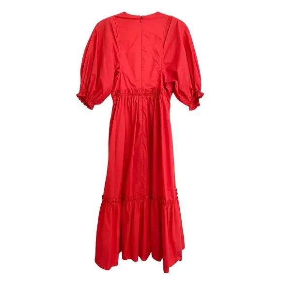Hunter Bell Palmer Midi Maxi Puff Sleeve Ruffle Dress Cherry Red Tuckernuck - Picture 9 of 11